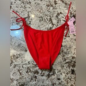 Wild Fable Red Side Tie Bikini Bottom Size M 8/10 High Leg Cheeky NWT